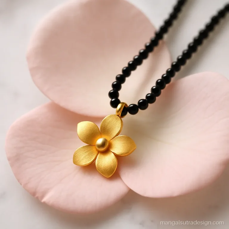 Small mangalsutra pendant in gold shaped as a five petal matte flower