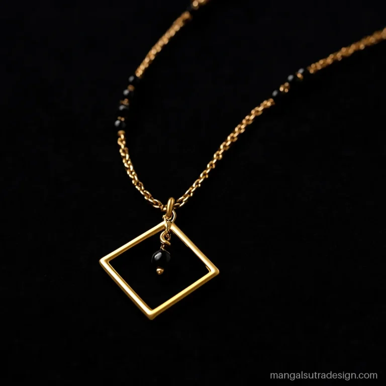 Gold mangalsutra square pendant design tilted to look like a diamond shape