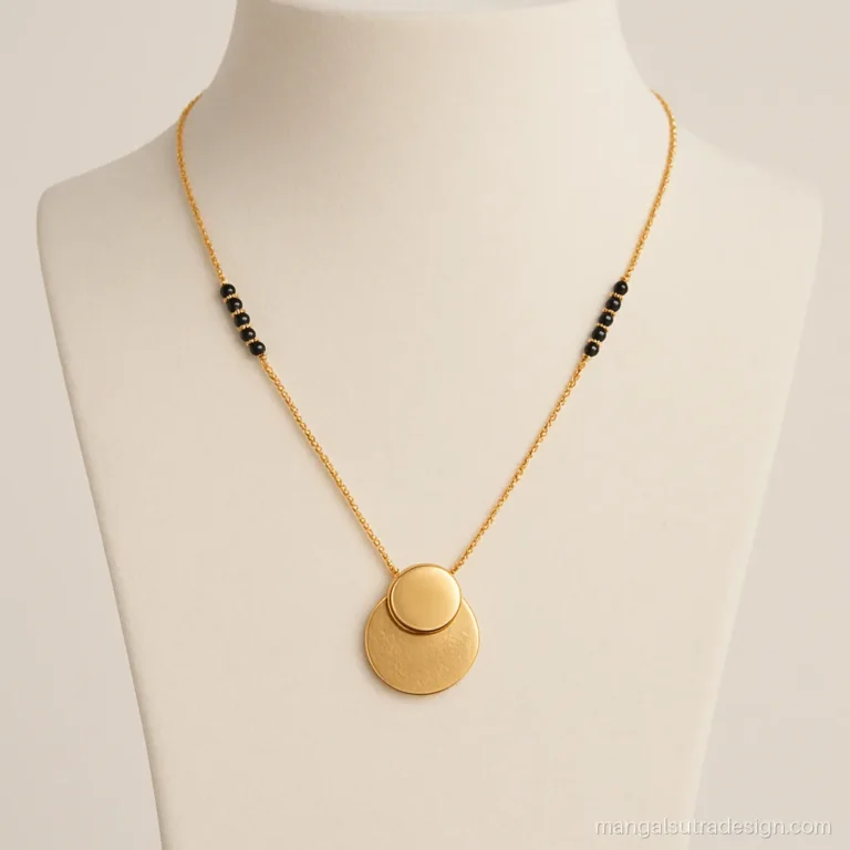 Small gold mangalsutra pendant design with two stacked discs of different sizes