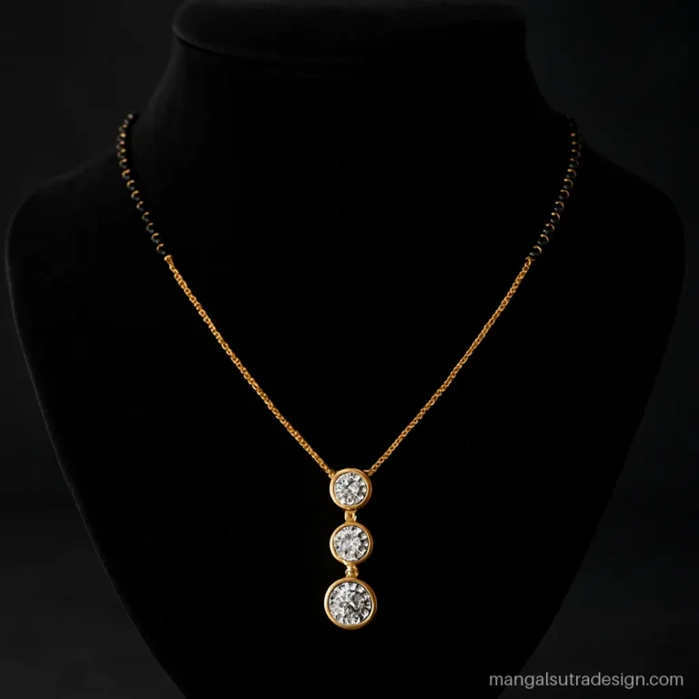 Mangalsutra pendant design with three diamonds hanging in a vertical drop