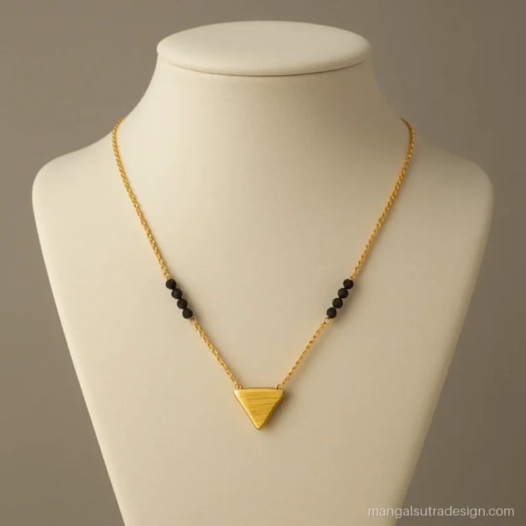 Small gold mangalsutra pendant design shaped as a ridged triangle