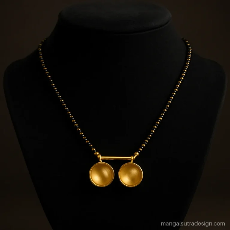 Gold vati pendant mangalsutra with two plain bowls hung from a short bar