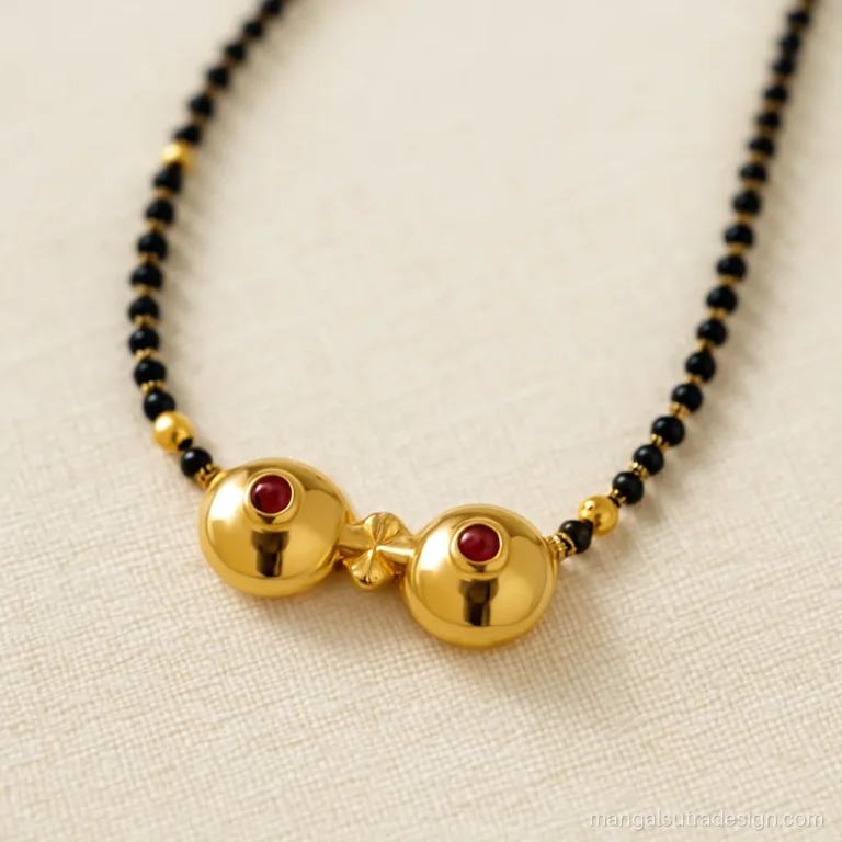 Mangalsutra locket design gold with vati cups each holding a tiny ruby dot