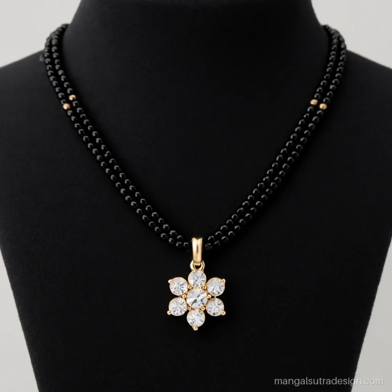 Diamond mangalsutra price example design with a seven stone flower cluster pendant