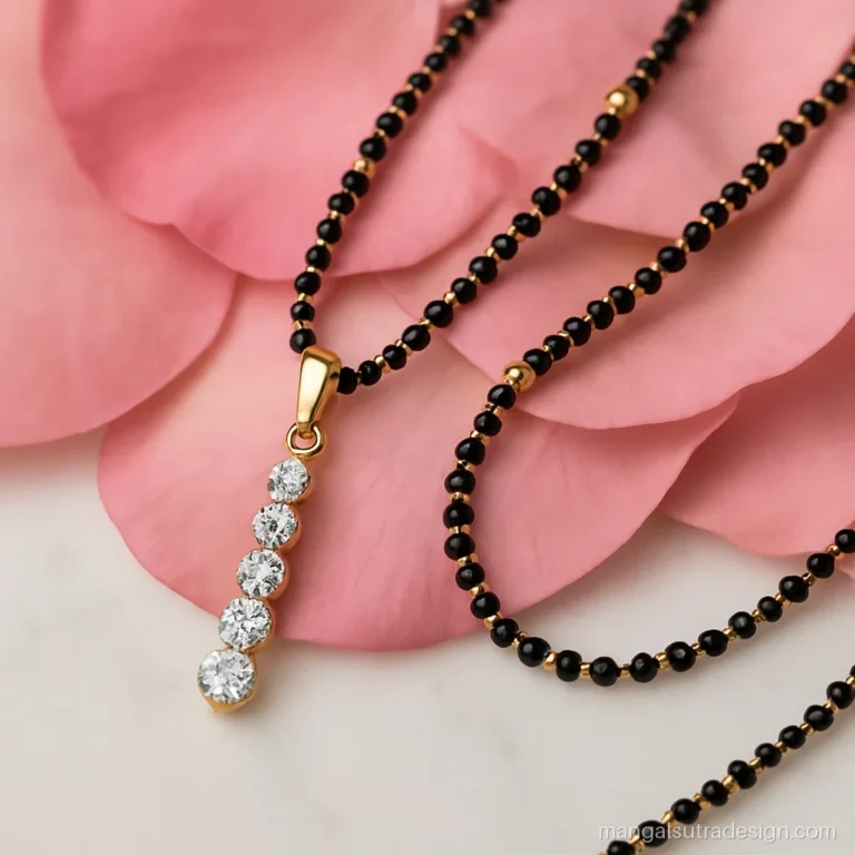 Long diamond mangalsutra with a vertical line pendant of graduated diamonds