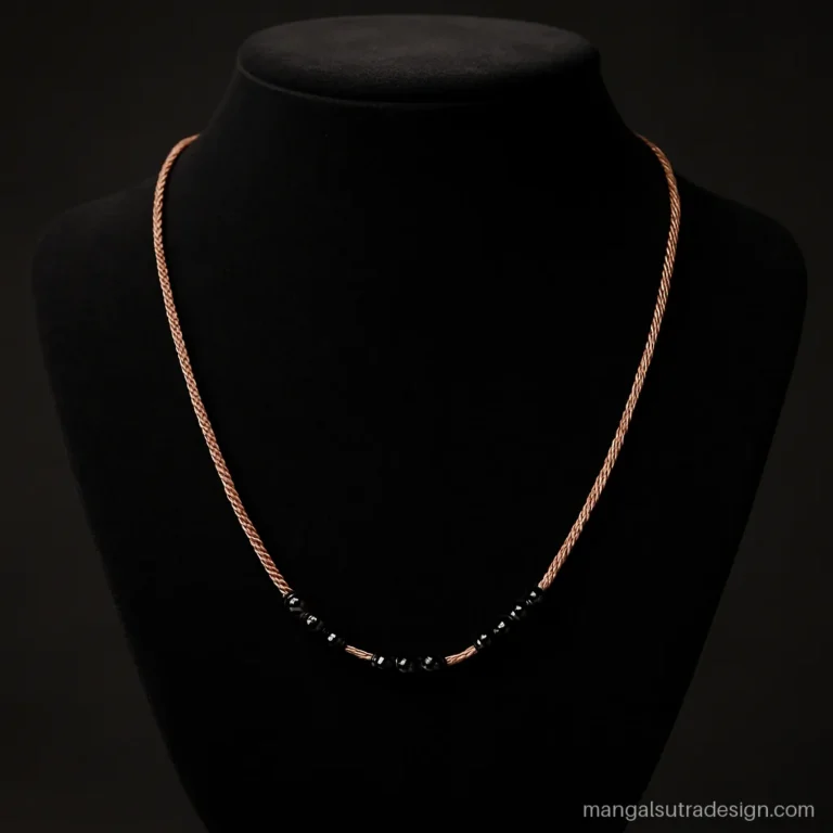 Rose gold mangalsutra with a twisted wire chain and black bead sections