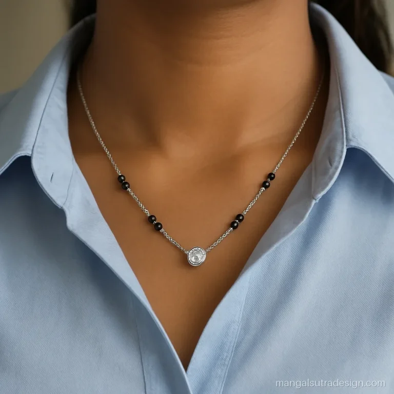 Original silver mangalsutra on a curb chain with black bead clusters and a solitaire