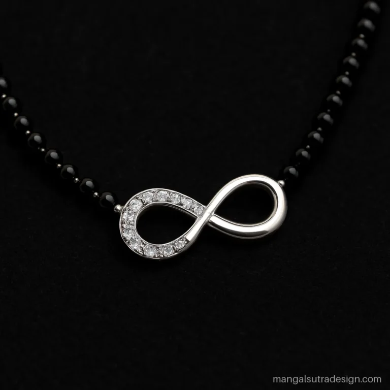 Chandi ka mangalsutra new design with a small infinity and white stones