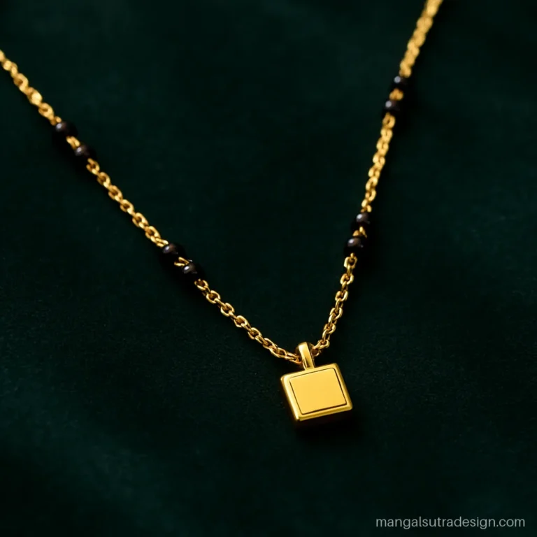 Mangalsutra small design with a 7 mm square pendant and black bead stations