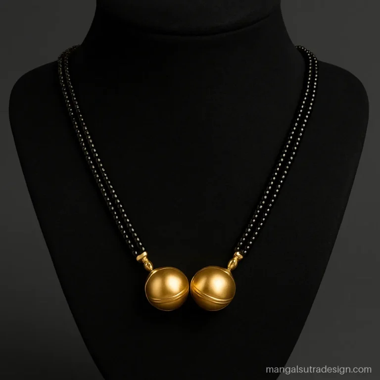Small mangalsutra with two 6 mm gold vati cups on a double black bead strand