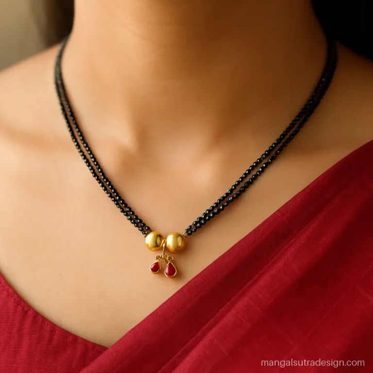 Small mangalsutra design with twin vati and ruby drops for newly married women
