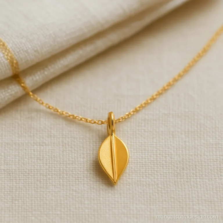 Kerala mangalsutra with a small leaf shaped ela thali on a thin gold chain