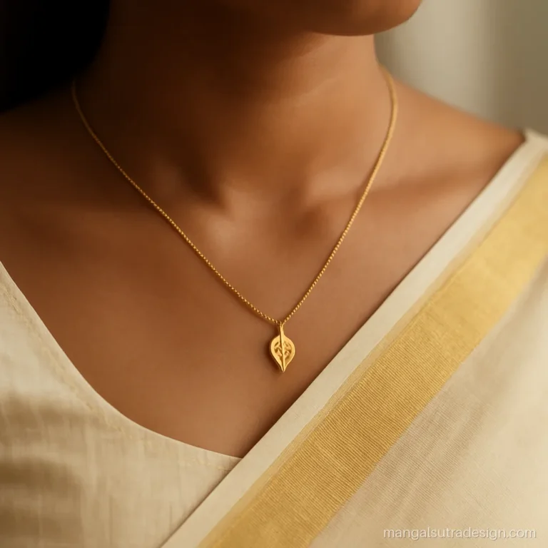 Kerala mangalsutra worn with an off white kasavu saree with gold border