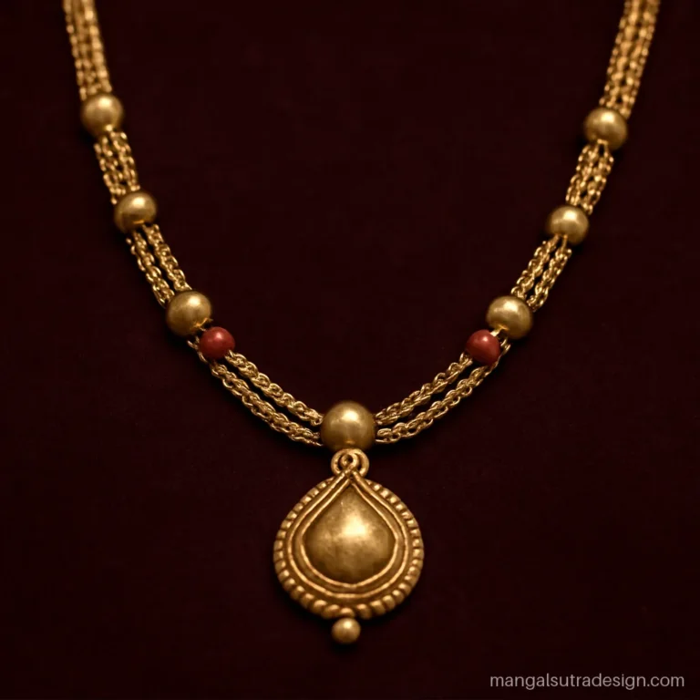 Gold mangalya chain design in 2 layers with gundu beads and coral