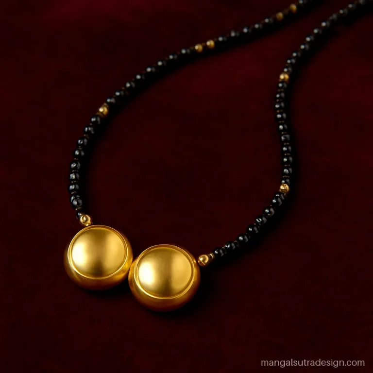 Traditional gold mangalsutra with two plain vati cups on a double black bead strand