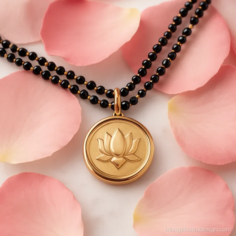 Traditional coin mangalsutra in yellow and rose gold with an embossed lotus coin